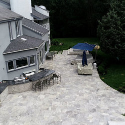 Silver Travertine & Rain Cloud Marble Poroject in Oster Bay - Outdoor Kitchen Appliances