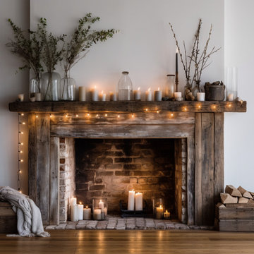 Wood Beam fireplace Mantels with Wooden Legs