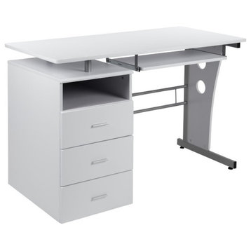 Bowery Hill 3-Drawers Pedestal Computer Desk in White