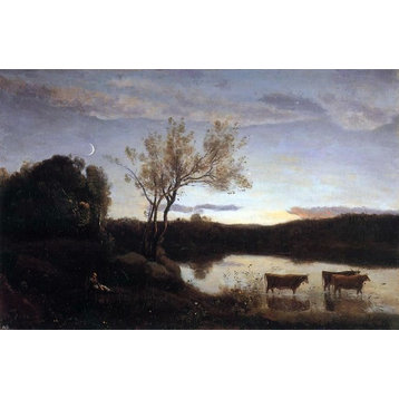 Jean-Baptiste-Camille Corot Pond With Three Cows and a Crescent Moon Wall Decal