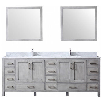 84 Inch Modern Distressed Gray Double Sink Bathroom Vanity, No Top, No Sinks