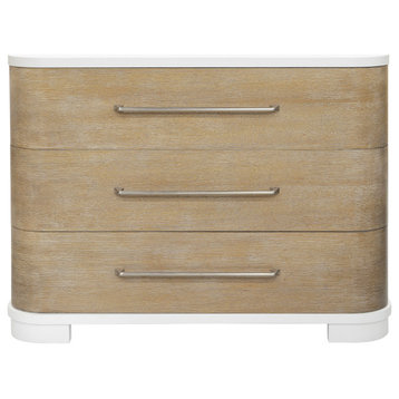 Roseto HMIF15711 Hagan 48"W 3 Drawer Rubberwood Dresser - White / Natural Wood