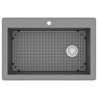 Karran Drop-In Quartz 33" 1-Hole Single Bowl Kitchen Sink Kit, Grey