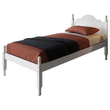 100% Solid Wood Reston Twin Panel Headboard Platform Bed, White