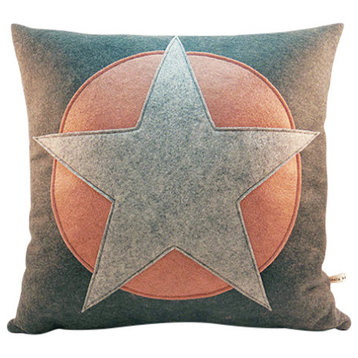 Modern Wool Felt Star Pillow, Gray and Pink, 16"x16"