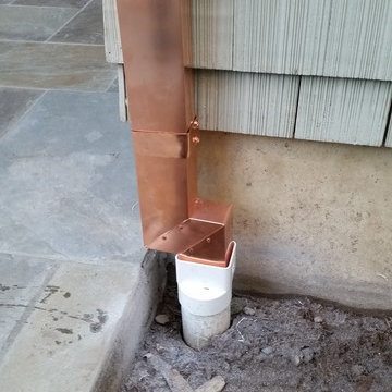 Copper Angle Face Gutter. 5 Inch with 2x3 Smooth Downspouts. Manhattan Beach
