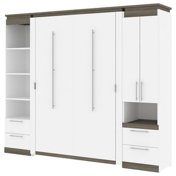 Bestar Orion 98" Full Murphy Bed and Narrow Storage with Drawers in White
