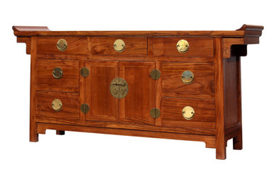 Oriental Altar Style Wooden Long Sideboard with 7 Drawers and 2 Doors