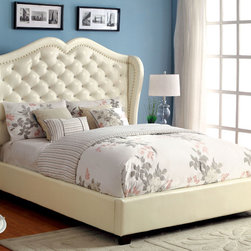 MONROE CONTEMPORARY STYLE IVORY QUEEN PLATFORM BED - Beds