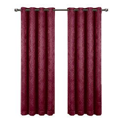 Royal Tradition - Bella Blackout 2PC Embossed Grommet Panels, Burgundy, 104"x63" - Curtains