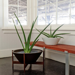 Case Study Wok Planter with Wood Stand - Indoor Pots And Planters
