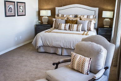 Bedroom - mid-sized traditional master carpeted bedroom idea in Austin with beige walls and no fireplace