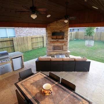 Covered Patio with Outdoor Kitchen and Fireplace-Cinco Ranch, Katy, Texas