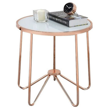 Bowery Hill End Table in Frosted Glass and Rose Gold