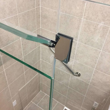 Frameless Shower Door with Opening Transom