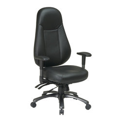 Black Leather High-Back Executive Office Chair with Titanium Finish Accents - Office Chairs