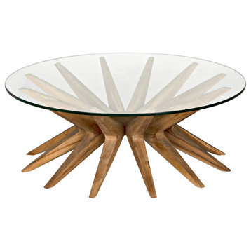 Noir Furniture Teak/Glass Waldo Coffee Table With Clear Coat Flat GTAB1129T