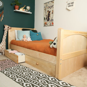 Natural Classic Twin bed with Guardrail and Trundle