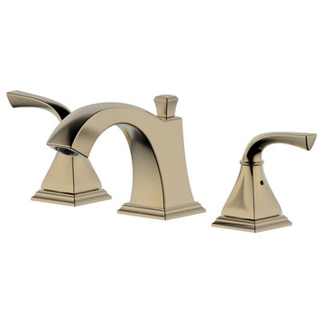 Kaden Double Handle Gold Widespread Faucet, Drain Assembly With Overflow