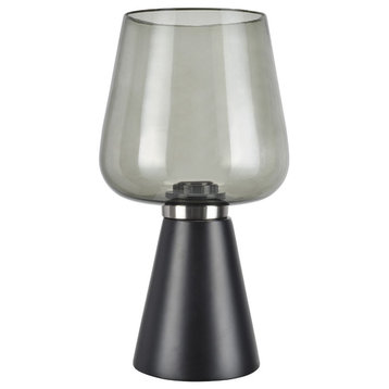 40104, 12 1/2" H Table Lamp, Black Finish With Smoke Glass Lamp Shade, 6 3/4" W