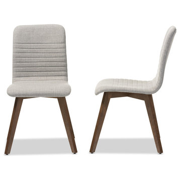 Fabric Upholstered Walnut Wood Finishing Dining Chair, Light Gray, Set Of 2