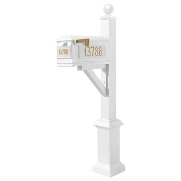 Westhaven System-Mailbox, 3 Cast Plates, Square Base, Large Ball Finial, White