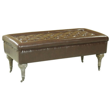 American Home Classic Robert 18.5" Farmhouse PU Fabric Bench in Whiskey Brown
