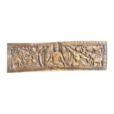 Mogul Interior - Consigned Indian Vintage Hand Carved Buddha Headboard Wall Hanging Shabby Chic - Wall Accents