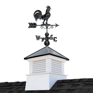 18" Square Manchester Vinyl Cupola Black Aluminum Rooster Weathervane and Roof
