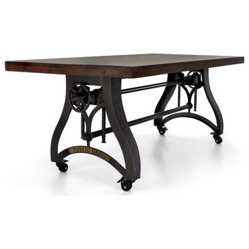 Crescent Industrial Dining Table, Adjustable Height Casters Walnut