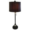28" Crystal Lamp With Brown Wood Texture Shade, Oil Rubbed Bronze, Set of 2