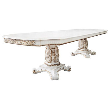 Acme Vendom Dining Table With Double Pedestal Antique Pearl Finish DN01346