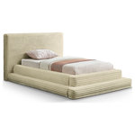 Meridian Furniture - Drew Upholstered Bed, Cream, Twin, Corduroy Fabric - Sweet slumber comes easier when you're snuggled up in this Drew cream corduroy fabric twin bed. Upholstered in the softest cream furry textured corduroy fabric from top to bottom, this handsome bed looks just as cuddly as your favorite teddy bear. Simplistic by design, the bed features a triple tier design to give it added visual appeal. A high headboard lends a dramatic touch to this bed, making it a focal point in your bedroom sanctuary.
