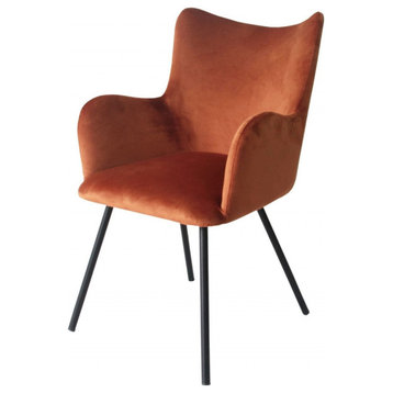 Rust Orange Curvy Velvet and Black Modern Dining Chair