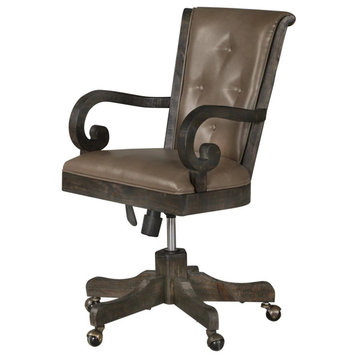 Traditional Office Chair, Faux Leather Seat With Button Tufted Backrest, Brown