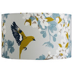 Lorna Syson - Greenfinch Bloom Lampshade, Small - The small Greenfinch Bloom Lampshade depicts one of Britain's most beloved birds. The greenfinch is a regular visitor to both urban and rural gardens, and its vivid green colouring is delightfully captured in this lampshade as it springs into flight against a springtime backdrop of apple blossoms. Lorna Syson founded her studio in 2009, specialising in home decor that draws its inspiration from the stunning English countryside.