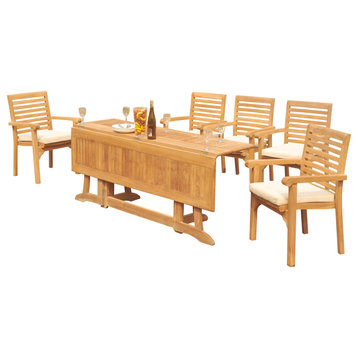 6-Piece Outdoor Teak Dining  Set: 69" Folding Table, 5 Hari Stacking Arm Chairs