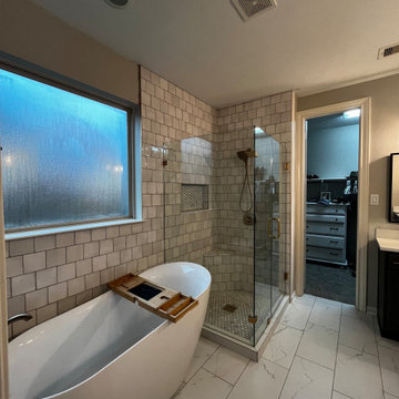 White & Gray Master Bathroom at Woodforest