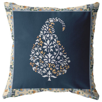 Fall Leaf Double Sided Suede Pillow, Zippered, White/Orange on Navy