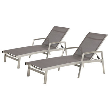 Noble House Oxton Outdoor Mesh and Aluminum Chaise Lounge (Set of 2) Gray