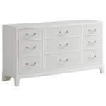 Lexington - Silver Lake Triple Dresser - The Silver Lake triple dresser features a graceful bowfront design, with textured veneer on the framed nine drawer fronts and polished nickel hardware above bracket feet. The drawers have soft-touch self-closing drawer guides.