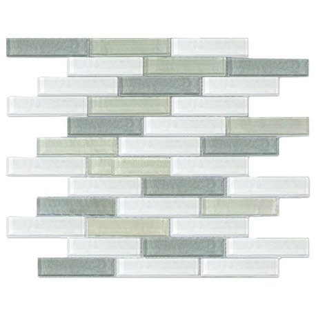 Geo 15"x13" Textured Glass Linear Mosaic Tile,Gray, Single Sheet