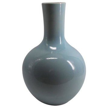 Vase Globular Round Icy Blue Varying Porcelain Polished Nickel
