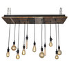 11 Light Reclaimed Wood Chandelier, Black Nickel Socket, Flush Toggle Mount