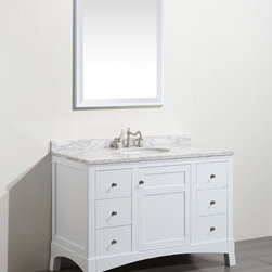 48 inch White Bathroom Vanity with White Marble Carrera Top - Bathroom Vanities And Sink Consoles