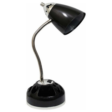 Limelights Flossy Organizer Desk Lamp With Charging Outlet Lazy Susan Base Black