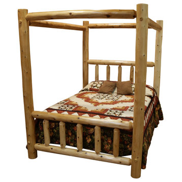 White Cedar Log Canopy Bed, Queen