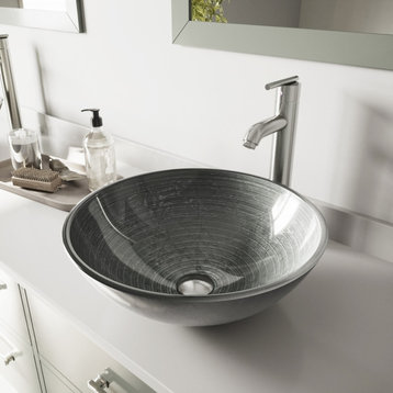 VIGO Simply Silver Glass Vessel Sink and Seville Faucet