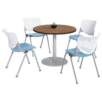 KFI 36" Round Pedestal Table - Cherry Top - Kool Chairs White/Sky Blue