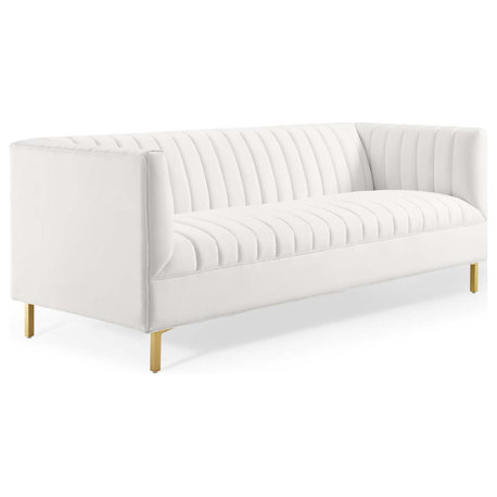 Shift Channel Tufted Performance Velvet Sofa, White